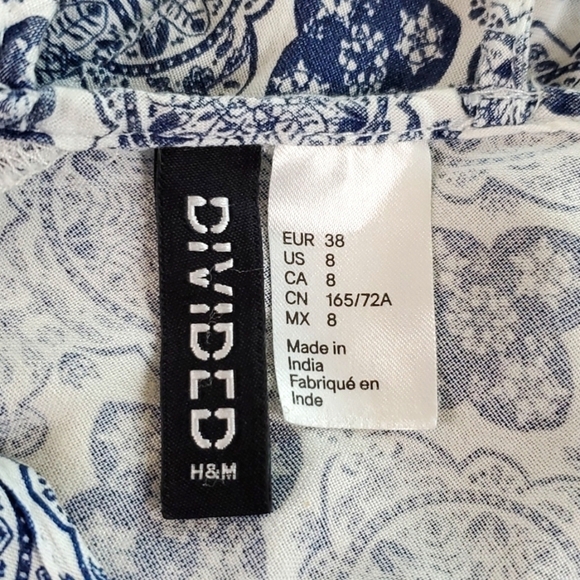 H&M Blue White Paisley Boho Romper Playsuit Size 8 - Picture 10 of 11